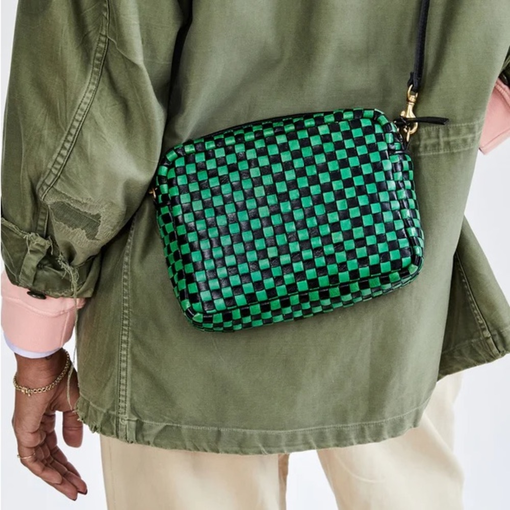 Clare V. Midi Sac — Black & Parrot Woven Checker